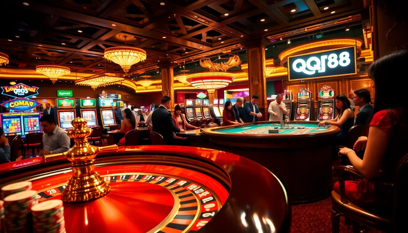 qq888 Casino experience featuring a thrilling roulette game and players eager to win.