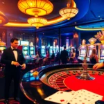 Thrilling scene capturing players enjoying high-stakes games at https://new88.cz/, featuring roulette and slot machines.