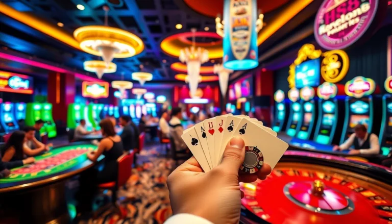 hb88 casino scene featuring excited players at blackjack and roulette tables, vibrant lighting, and dynamic atmosphere.