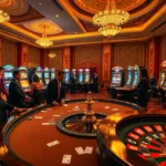 Players enjoying a vibrant casino experience at 789f, featuring blackjack tables, roulette wheels, and colorful slot machines.