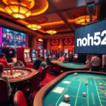 Experience the thrill of nohu52 casino gaming with lively tables and players enjoying poker and slots.