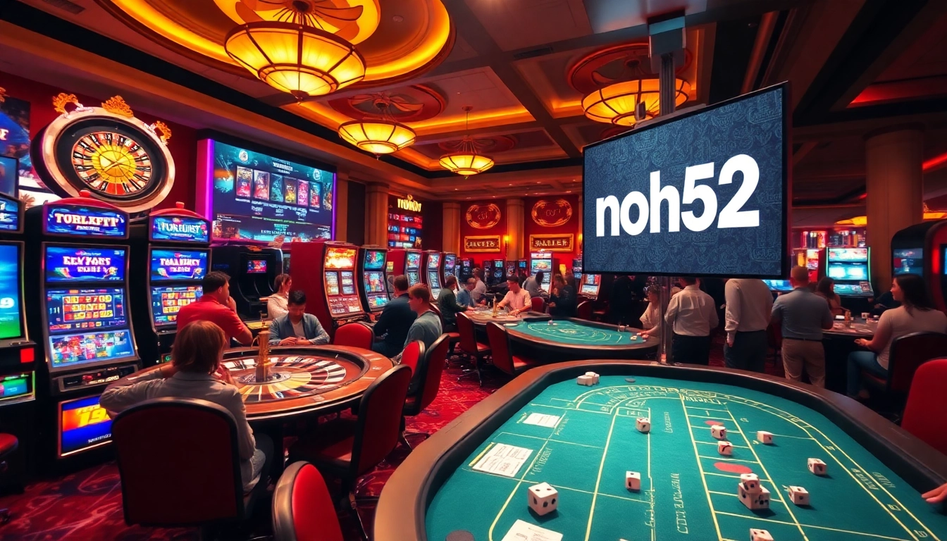 Experience the thrill of nohu52 casino gaming with lively tables and players enjoying poker and slots.