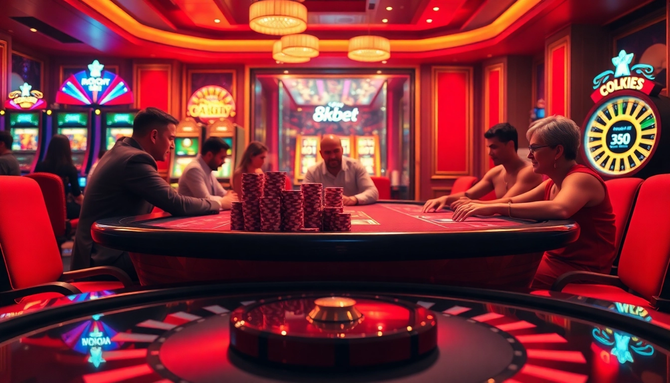 8kbet casino players enjoy a thrilling poker game with high-stacked chips.