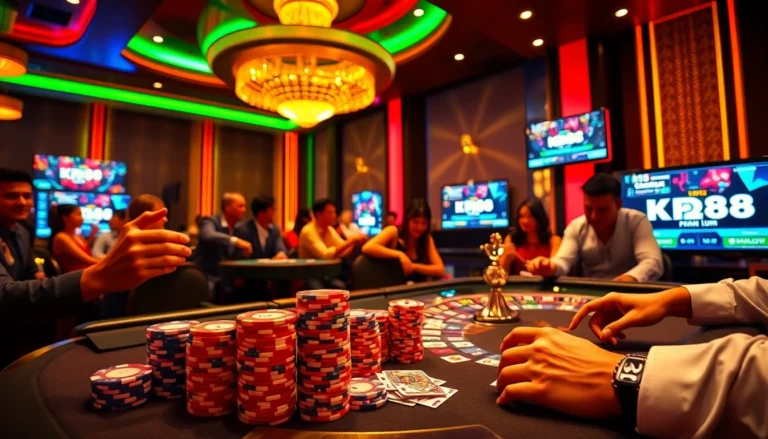 kp88 enhances your game at the lively poker table with exciting chips and cards.